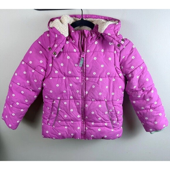 Mini Boden Girls Pink Daisy Print Cosy 2 in 1 Padded Jacket Size 6/7 Hood - Picture 1 of 11